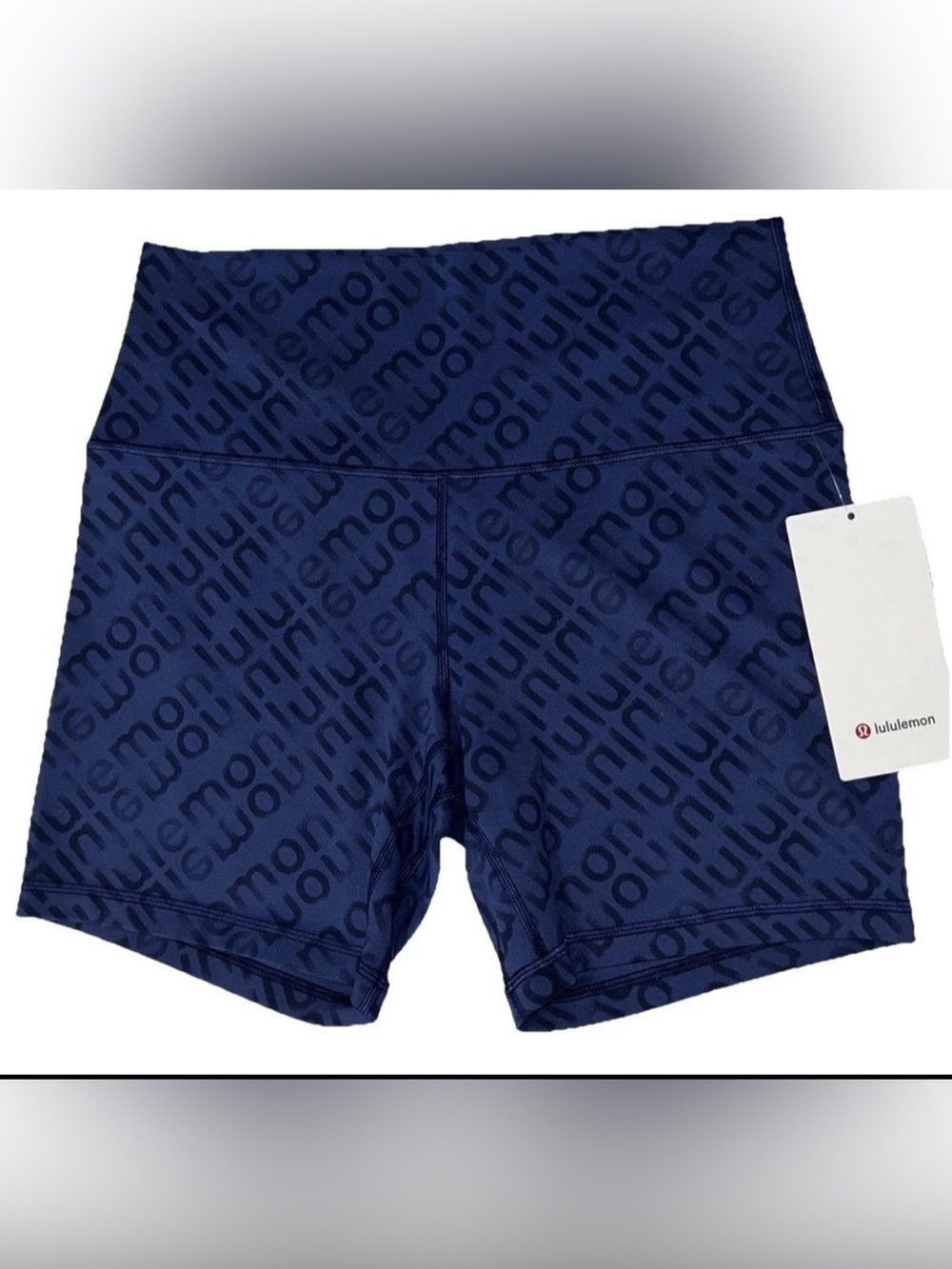NWT*LULULEMON*SIZE 10•ALIGN HIGH RISE 6” SHORT*AUTHENTIC*FLUX WORDMARK BLUE
